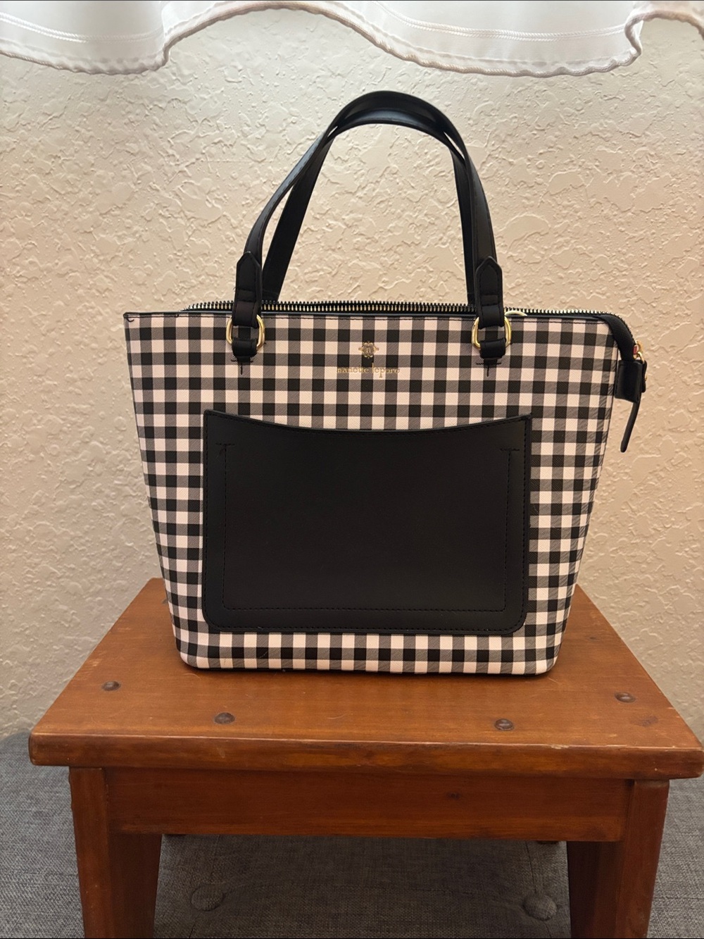 Black & White Gingham Tote with Black Trim